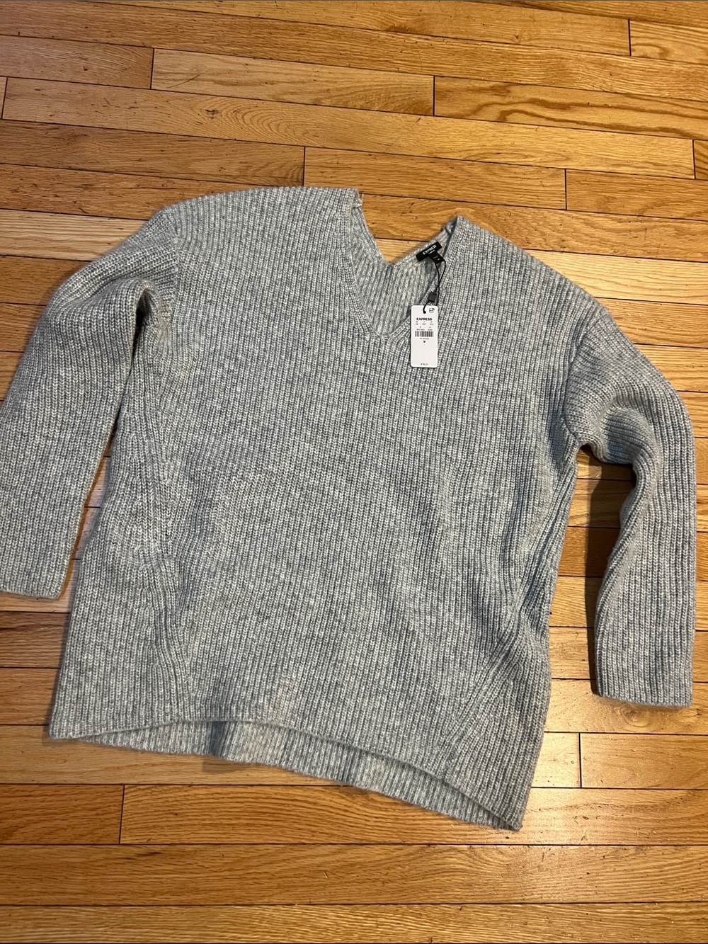 Express Ribbed V-Neck Sweater - Light Gray